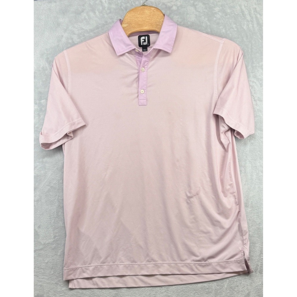 FootJoy Golf Polo Shirt Pink White Micro Check Short Sleeve FJ Men's Size L